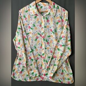 Talbots XL Multicolor Fruit Print Casual Long Sleeve Button Down